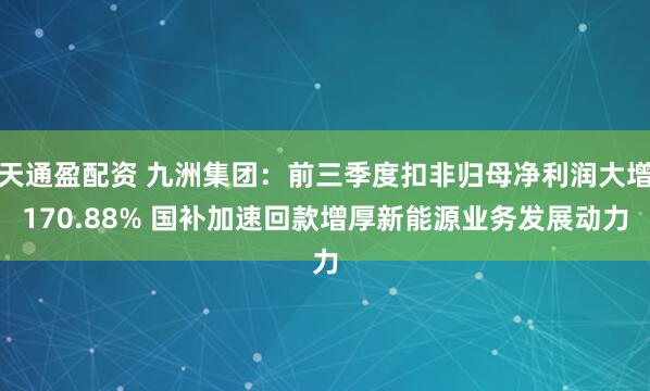 天通盈配资 九洲集团：前三季度扣非归母净利润大增170.88% 国补加速回款增厚新能源业务发展动力